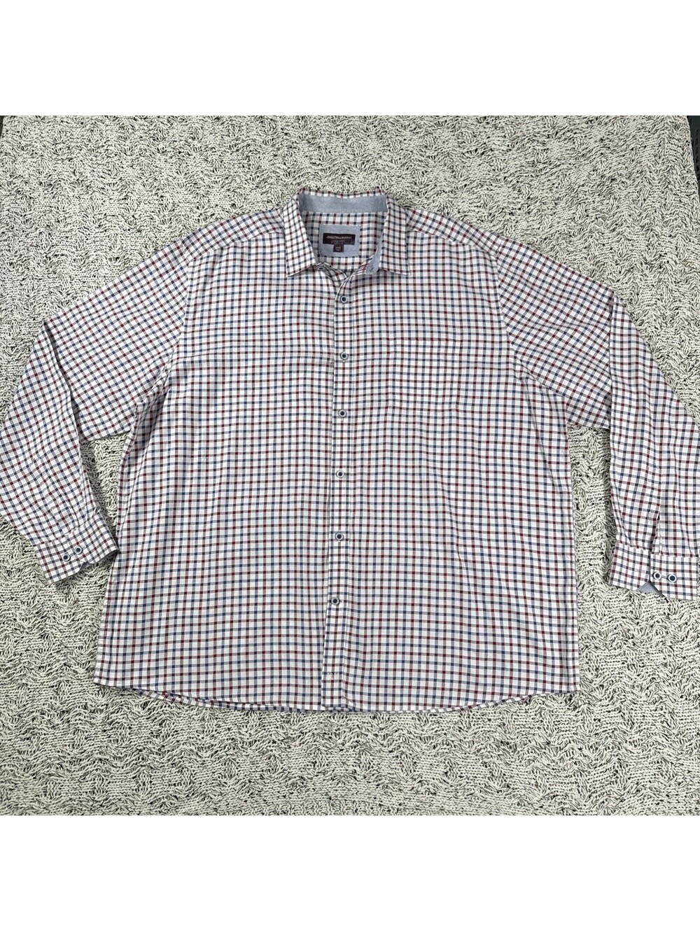 Johnston & Murphy Mens Designer White Blue Red Checkered Casual Shirt 3XL NICE